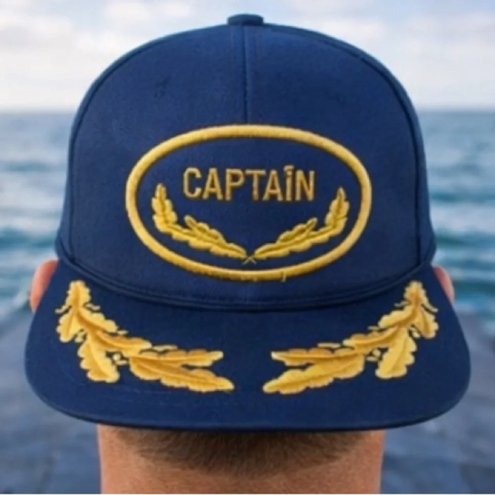 Vintage‎ Blue Captain Snapback Hat Unisex Adjustable Nautical 80s Style